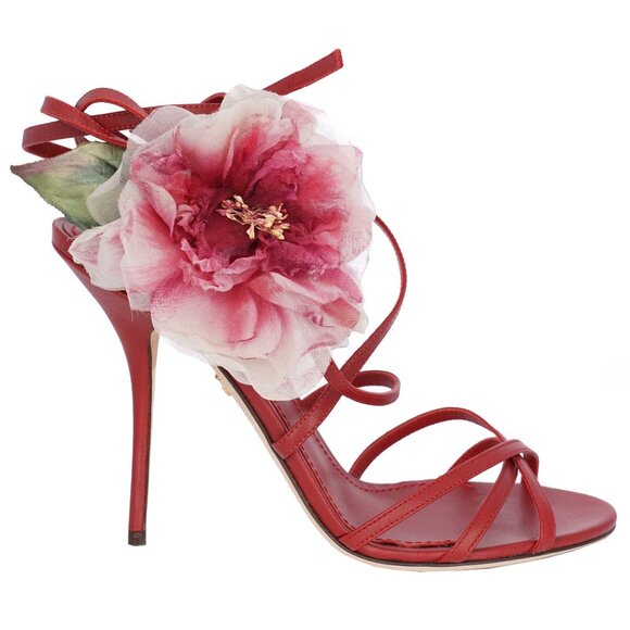Dolce & Gabbana - Silk Peony Flower Leather Straps Sandals Pumps Heels KEIRA Red - Picture 1 of 5